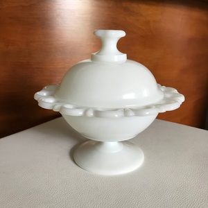 Vintage milk glass candy dish with lid